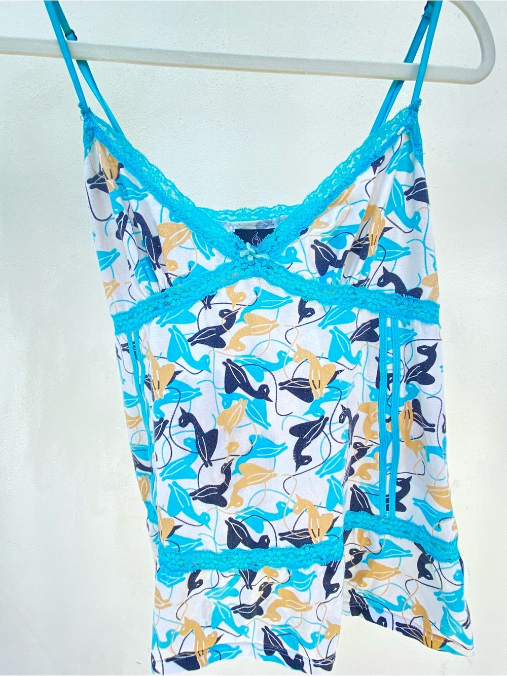 Y2K Baby Phat Blue & Cream Multi Lace Cat Logo Cami Size Medium